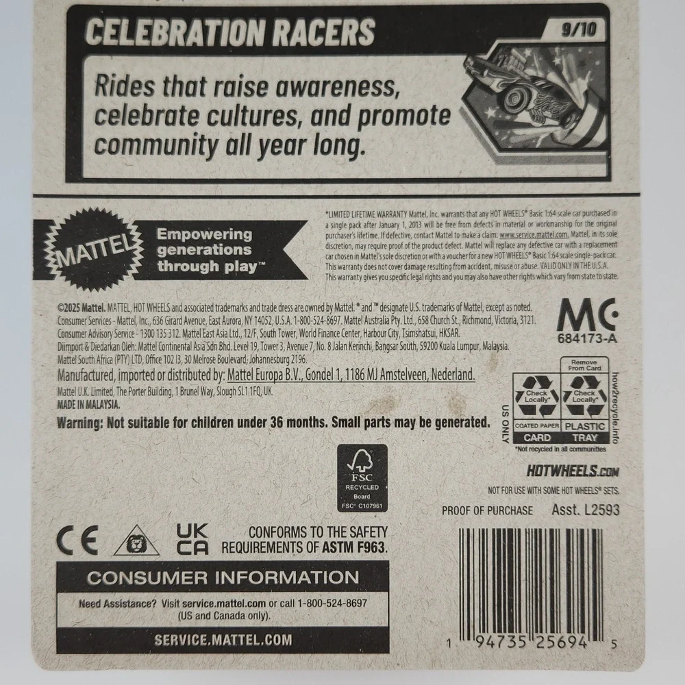 FELINE LUCKY Hot Wheels 2025, 234/250,  Celebration Racers 9/10,New Factory Card